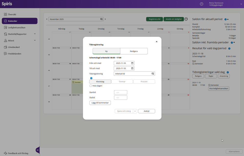 Ansökan om semester i Anställd