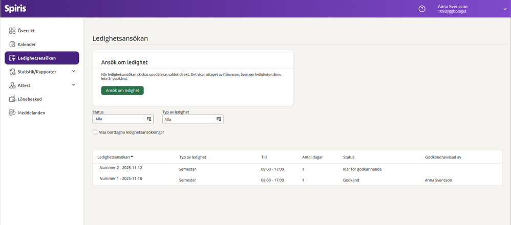 Ledighetsansökan i Anställd