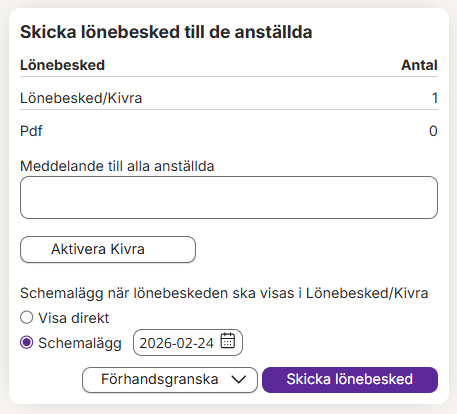 Schemalägg lönebesked i Spiris