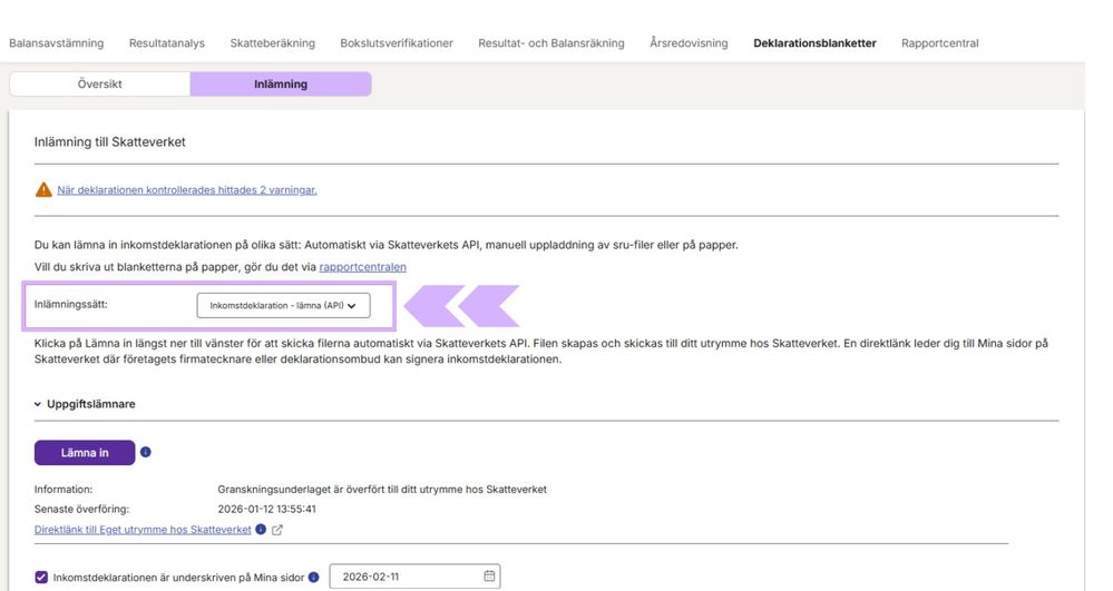 Lämna in inkomstdeklarationen till Skatteverket.