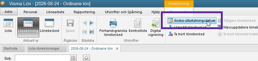 Ändra utbetalningsdatum i Visma Lön 300/600