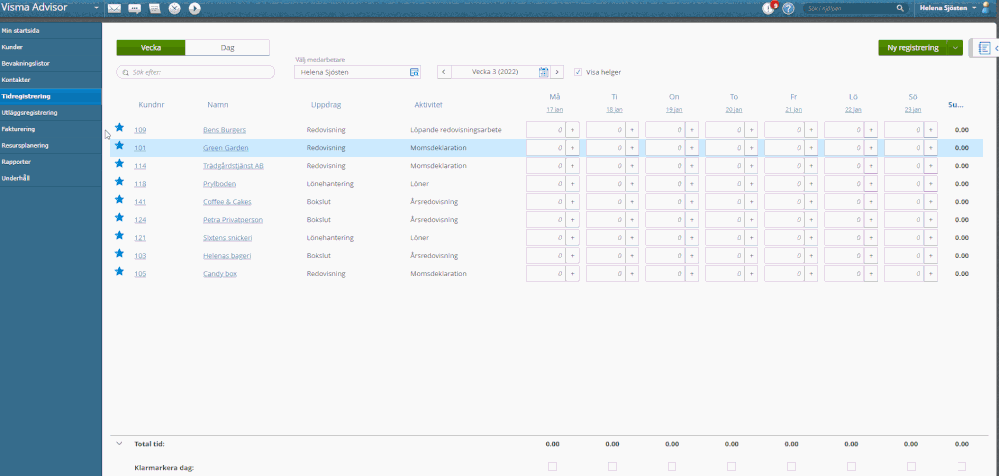 Registrera tid för en period i Visma Advisor.