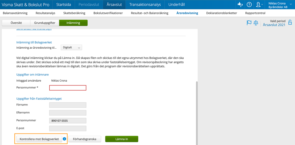 Hämta uppgifter från Bolagsverket.
