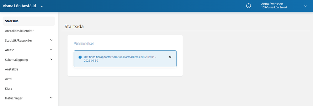 Klickbar påminnelse på Startsidan i Visma Lön Anställd