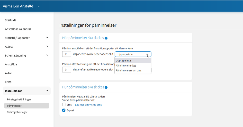 inställningar för påminnelser