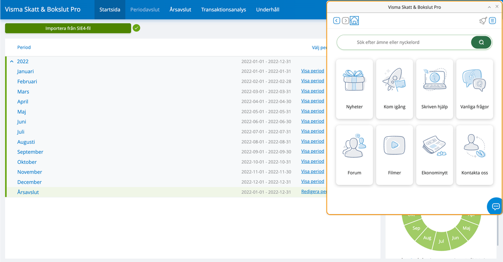 Supportpanelen (HelpCentre) i Visma Skatt & Bokslut Pro.