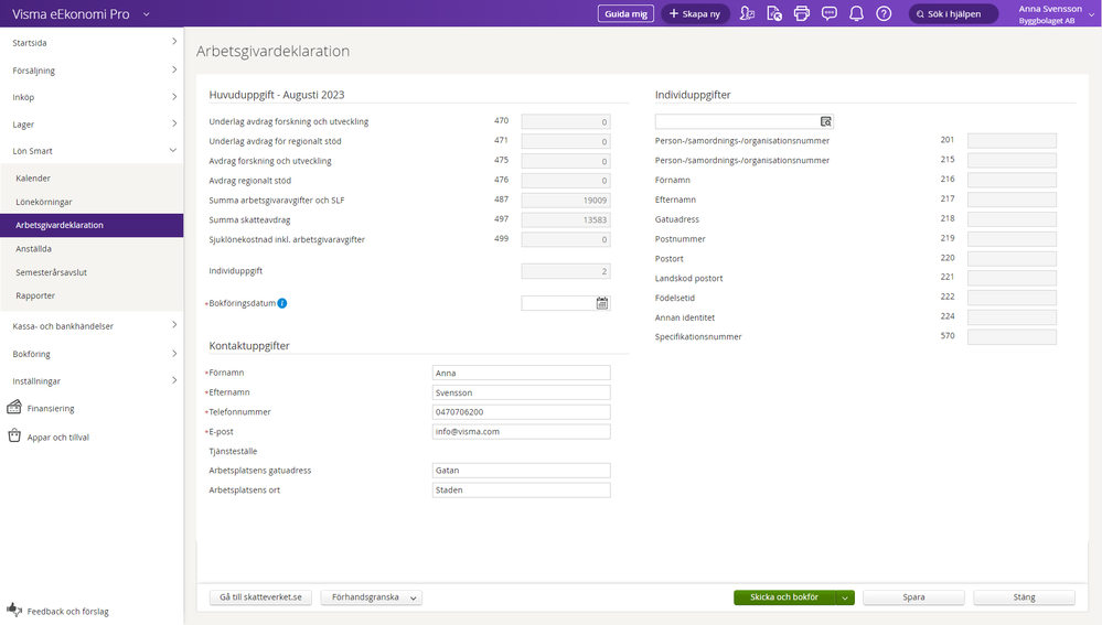 Huvuduppgift och individuppgift i arbetsgivardeklarationen