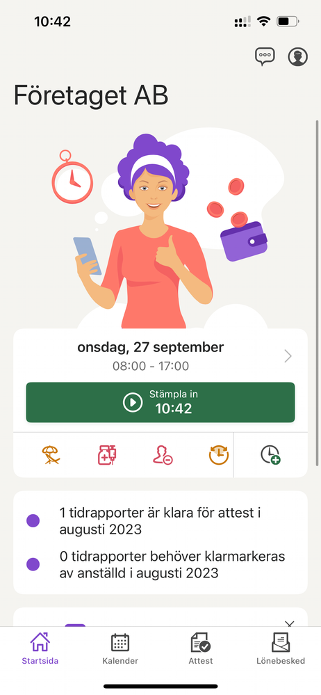 Startsidan i appen lön Anställd